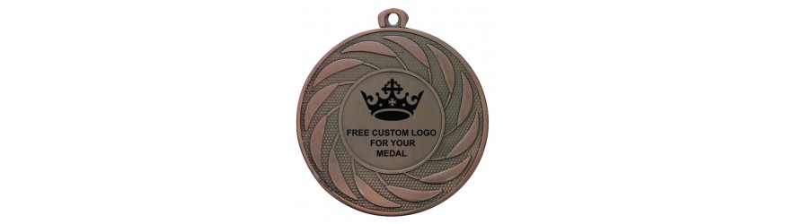PACK OF 100 BULK BUY 50MM GOLD, SILVER OR BRONZE MEDALS, RIBBON AND CUSTOM LOGO **AMAZING VALUE**